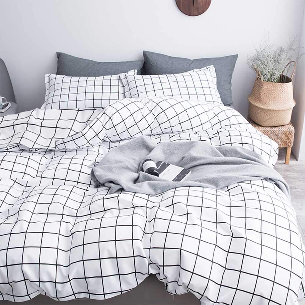 Photo 1 of NANKO Queen Duvet Cover Set Grid, 90x90 Soft Bedding Cover, Luxury Cool Lightweight Microfiber 3pc Set (1 Cover 2 Pillowcase) with Zip,Tie - Modern Style Preppy Room Decor Bed Quilt Cover, Plaid White