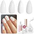 AZUREBEAUTY Nail Polish Set, Milk White Clear Quick Dry Complete Starter Natural Nail Lacquer Strengthening Treatment Kit with Top Coat, 50Pcs Nail Remover Cotton Pad