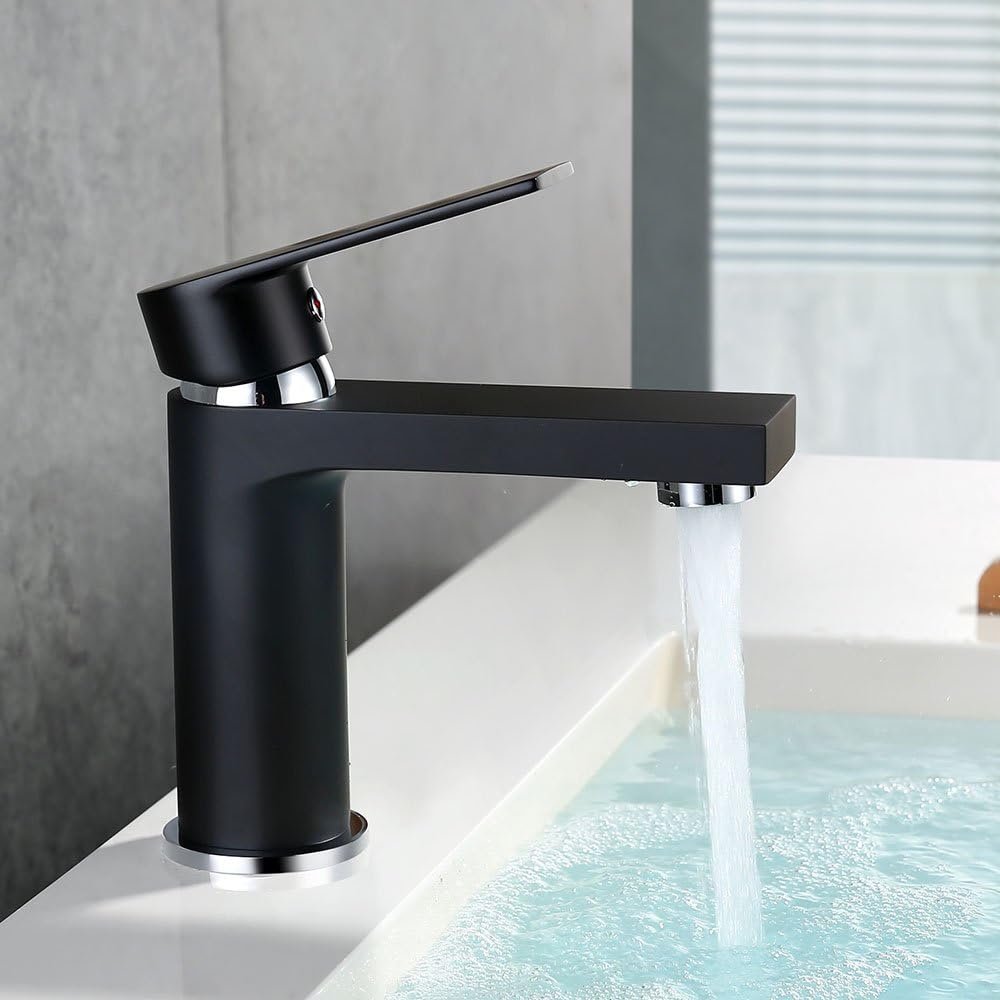 HOMELODY Grifo Lavabo Grifo Baño Pintura Negra Alta Calidad Monomando Lavabo Grifo de Cuenca Griferia Lavabo y Baño Aireador Desmontable Ahorro del Agua