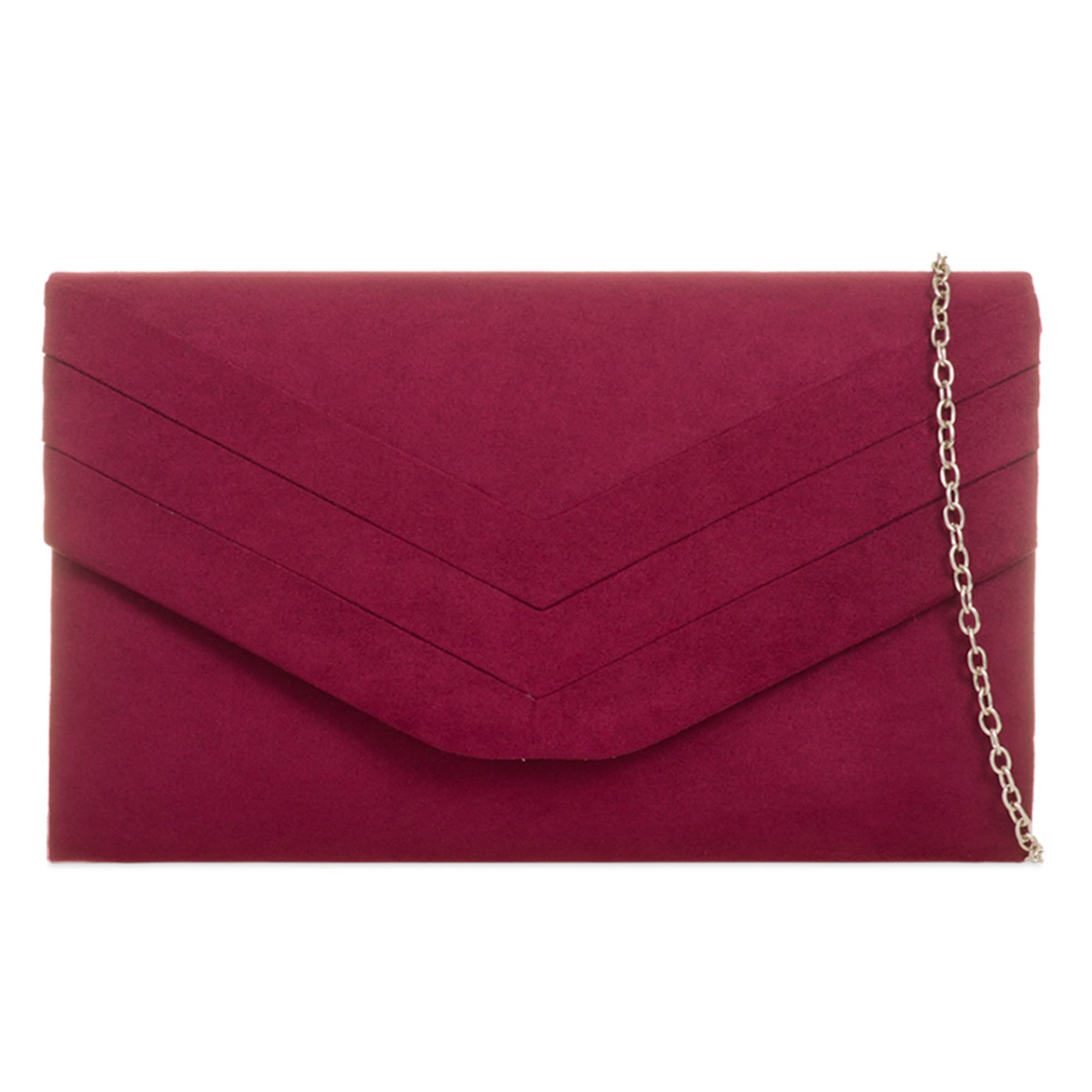 fi9 Women's Stylish Suede Envelop Style Bridal Wedding Evening Clutch Party Purse Hand Bag (Burgundy)