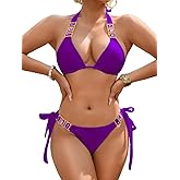 EHSUYAB Women Sexy Crystal Rhinestone Bikini Set, Halter Triangle 2 Piece Swimsuit, High Cut Scrunch Butt Cheeky Bathing Suit