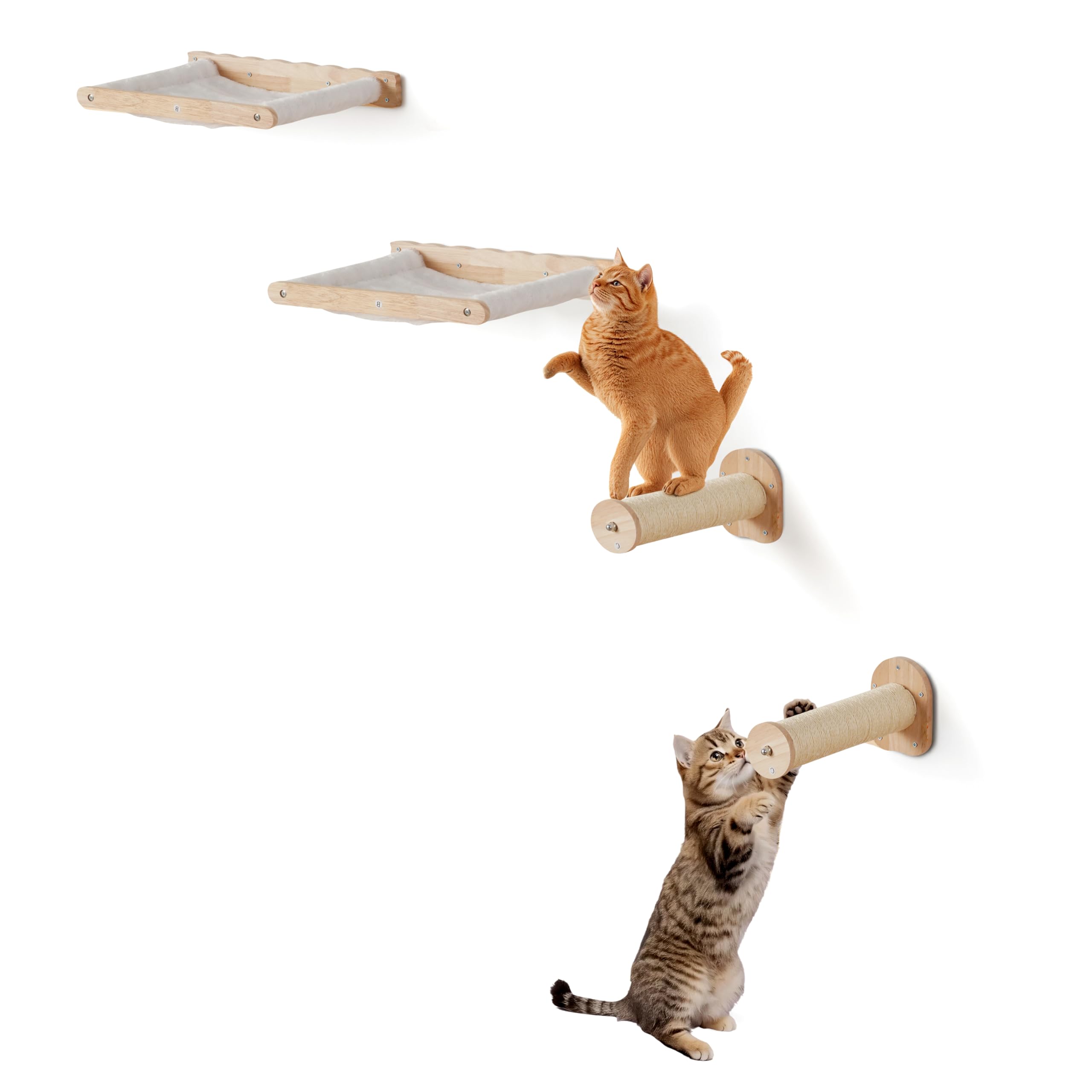 Photo 1 of VEVOR Wall Mounted Cat Shelves, Perches with Jumping Posts & Hammocks, Cat Furniture Set up to 40 lbs, Removable & Washable Coral Fleece for Sleeping, Playing, Climbing, Set of 4