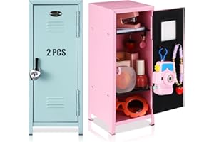 Vercraft 2 Pcs Christmas Mini Metal Locker Storage with Lock and 2 Keys 10.8 Inch Small Money Security and Cash Safe Box for Jewelry Xmas Santa School Home Office Desktop Container(Pink Teal)