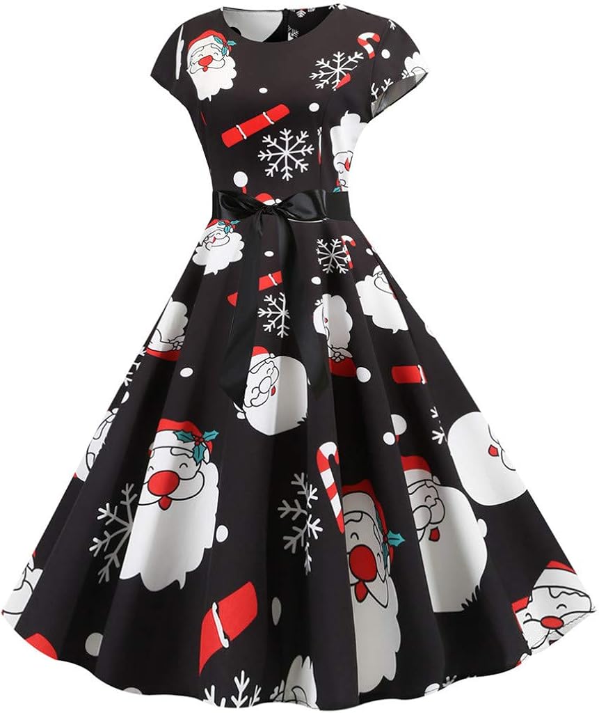 Shenye Women Short Sleeve Christmas Dresses Plus Size Round Neck