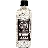 Taktik 0.28g 6mm Airsoft White BBS BB Bio - Precision Grade Highly Polished Biodegradable - 3000 Rounds Bottle Airsoft with L