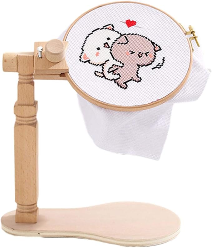 Wooden Portable Solid Wood Cross Stitch Frame, Round Desk Embroidery
