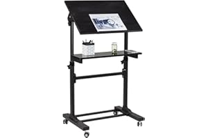 Mount-It! Mobile Stand Up Desk, Portable Podium and Presentation Lectern Height-Adjustable Multi-Purpose Standing Workstation,Black.