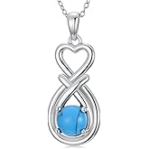PEIMKO 925 Sterling Silver Genuine Turquoise Infinity Heart Necklace Gifts for Women Mother