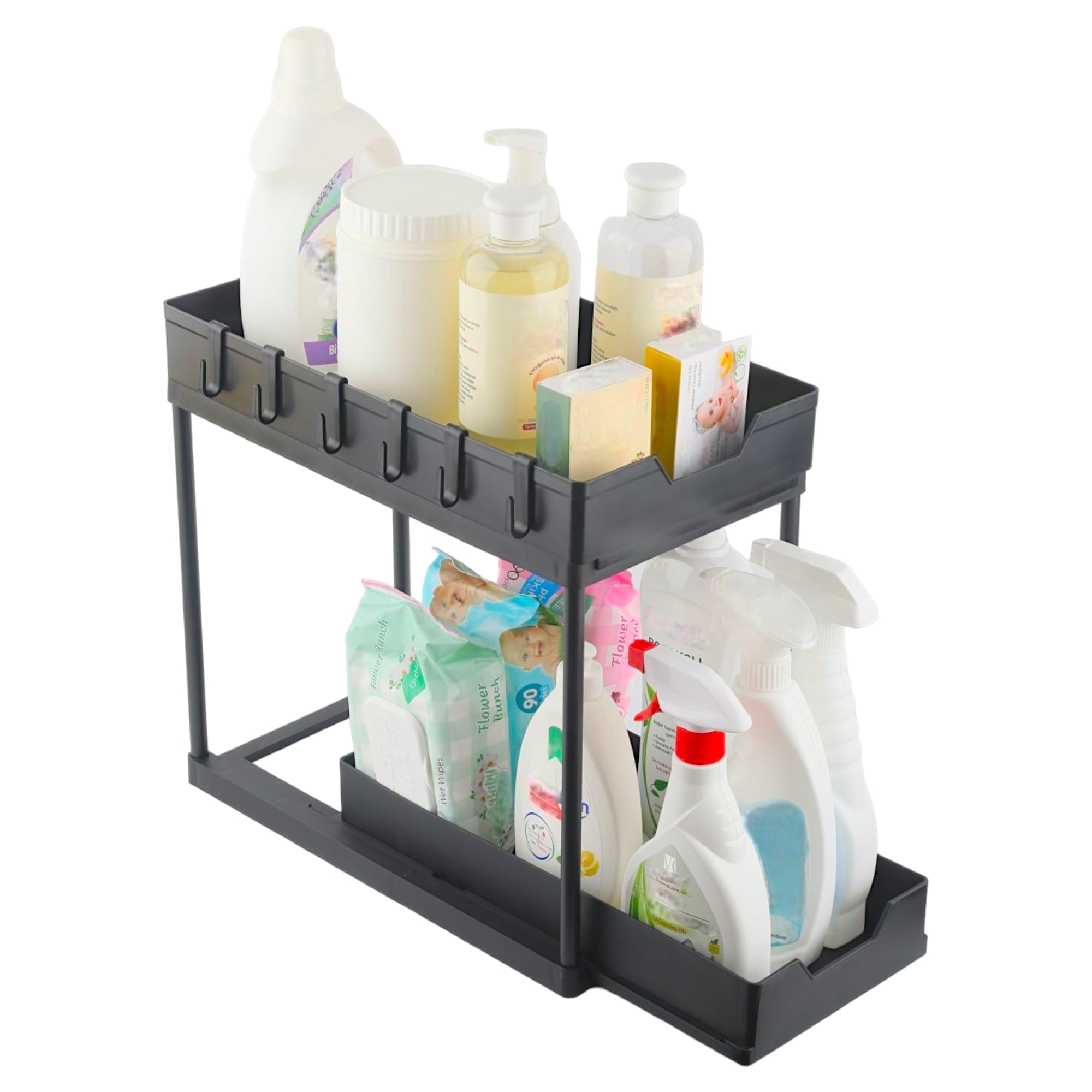 Payiz 2 Tier Under Sink Organiser with Sliding Drawers, Multi Purpose Storage Rack, Durable Plastic