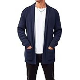 Runcati Mens Shawl Collar Long Cardigan Casual Knit Open Front Sweater Fall Winter Thermal Cardigan Sweater