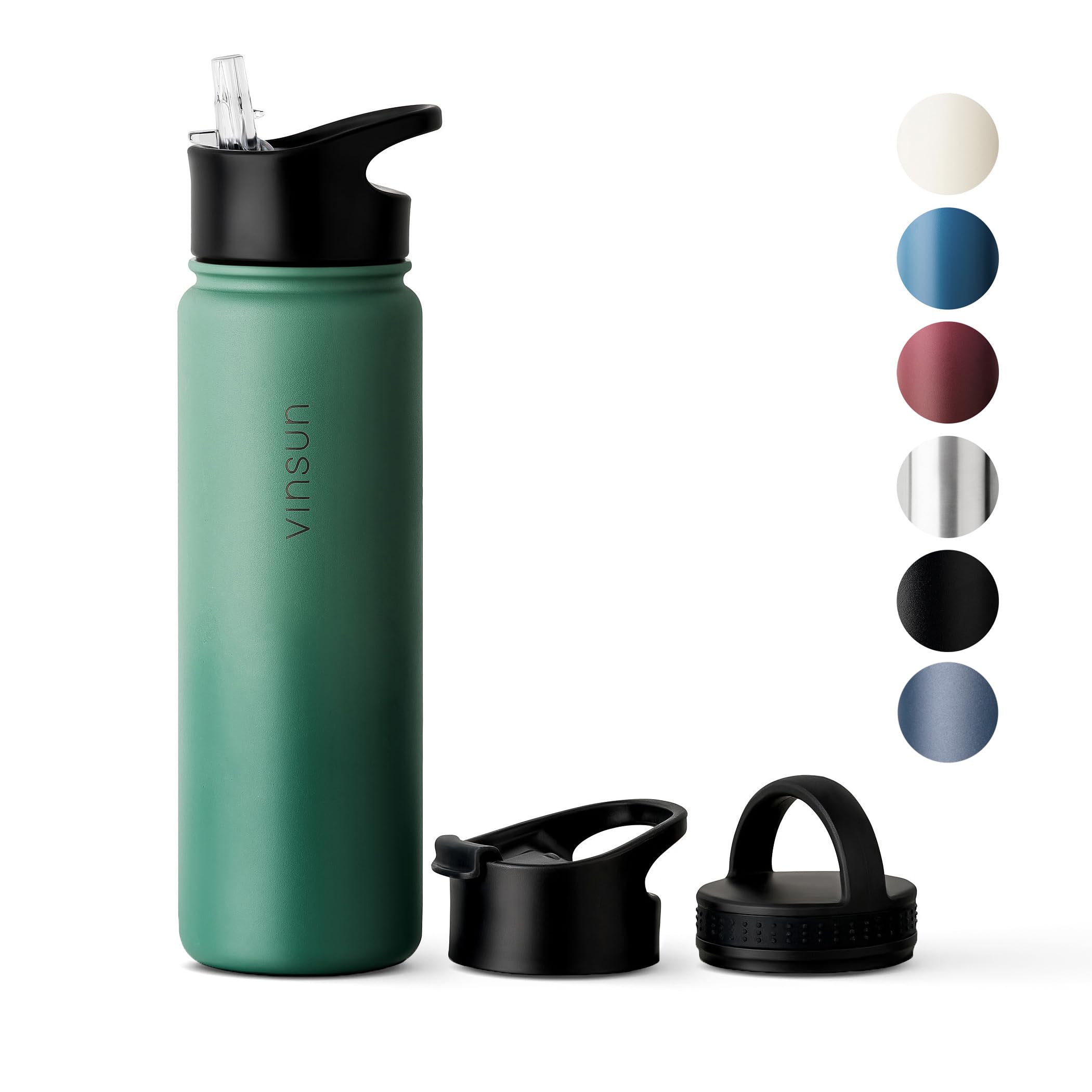 Vinsun Stainless Steel Water Bottle 750ml - 3 Lids - Leakproof, BPA Free, Hot and Cold Drinks - Vacuum Insulated Thermo Flask - Travel, Sports, Gym, School, Work
