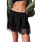 Women Y2k Lace Mini Skirt Fairy Mesh Floral Mid Low Rise Ruffle Half Slip Skirt Layered Flowy Short Skirt Streetwear