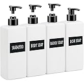 Segbeauty 4 Packs Bathroom Soap Dispenser, 16.9oz Refillable Shampoo and Conditioner Bottles, 500ml Empty Plastic Square Press Pump Bottle Hand Soap Dispenser for Modern Bathroom Kitchen Decor