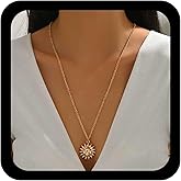 Allereyae Punk Face Sun Pendent Necklace Sunshine Choker Necklaces Gold Celestial Sun Necklace Long Sunburst Necklaces Celestial Statement Jewelry for Women
