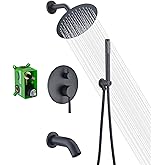 Matte Black Rain Shower Systems with Waterfall Tub Spout, Shower Faucets Sets Complete with 8 Inches Rain Shower Head and Handheld
