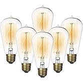 Jslinter 6-Pack Edison Light Bulb, Warm White 2200K Old Fashioned Incandescent Light, 60 Watt Dimmable ST58 Antique Vintage S
