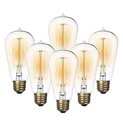Jslinter 6-Pack Edison Light Bulb, Warm White 2200K