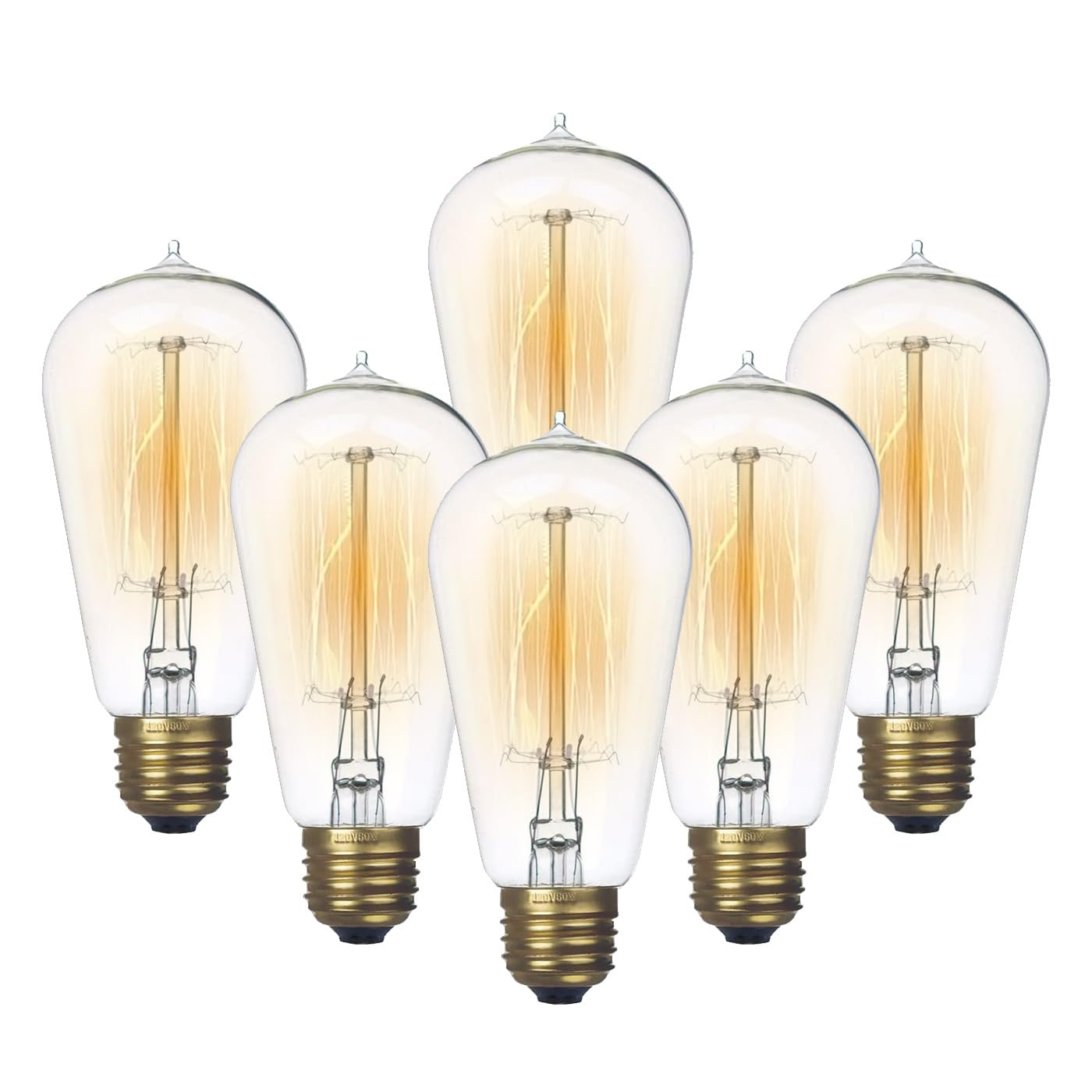 Jslinter 6-Pack Edison Light Bulb, Warm White 2200K