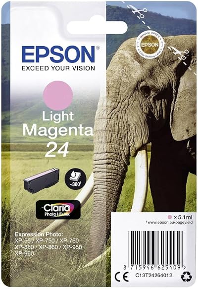 Epson 24 Light Magenta Ink Cartridge C13T24264012 for Expression Photo Printers