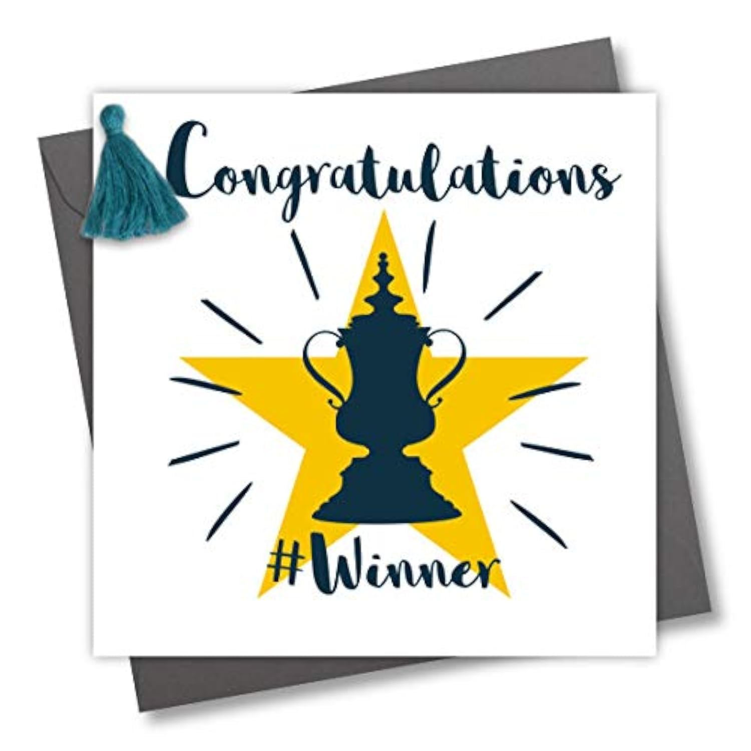 Claire Giles Greeting Cards, Congratulations Card, "Winner" Well Done Greeting Card, Embellished with a Colourful Tassel