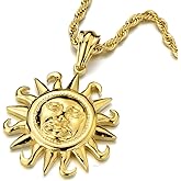 COOLSTEELANDBEYOND Vintage Unisex Golden Sun Pendant Necklace for Men for Women Stainless Steel with 23.9 in Rope Chain
