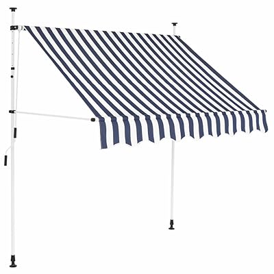 Tidyard Manual Retractable Sun Shade Patio Awning 59 Inches for Window Terrace Balcony Garden Blue and White Stripes