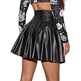 ABAFIP Women's PU Leather High Waist Pleated Flared A-Line Mini Short Skirt Club Festival Rave Outfits