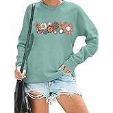 RMTXCD Flower Sweatshirt for Women Hippie 70s Pullover Vintage Minimalistic Floral Graphic Casual Long Sleeve Tops