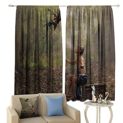 Amazon Com Fengruiyanjing Jungle Window Curtain Fabric Asian