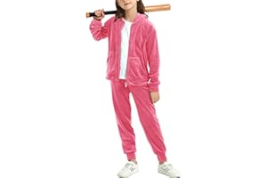 MessBebe Girls Sweatsuits Jogging Set Velour Tracksuit 2 Piece Outfits Zip Up Hoodies and Pants Sportswear Set 4-12 Years