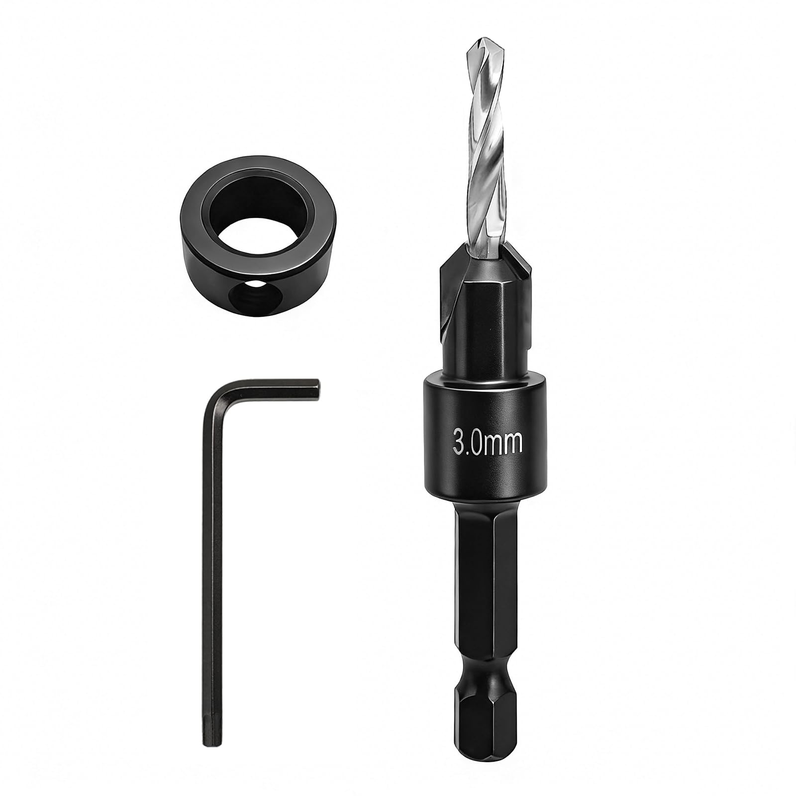 NORTOOLS Countersink Drill Bit Set,TCT Wood Drills Woodworking Chamfer Counter with Pilot Drill and 1/4" Hex Shank Adjustable Countersink Set for Carpenters tools DIY Lovers Woodworker Hobbyists 3mm ﻿