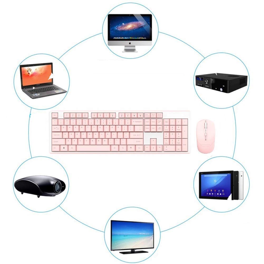 MeToo Wireless Pink Keyboard and Mouse Combo, Ultra-Thin 2.4 USB Mute Keyboard and Mouse Set for Notebook Desktop Computer Office Game Home C160 - Not Included Battery (Pink)