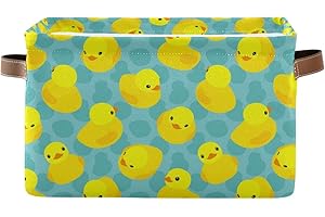 DOMIKING Rectangular Storage Bin Yellow Rubber Duck Basket with Handles - Organizer Bin for Toys, Books, Laundry Basket for Kids/Pets, Playroom