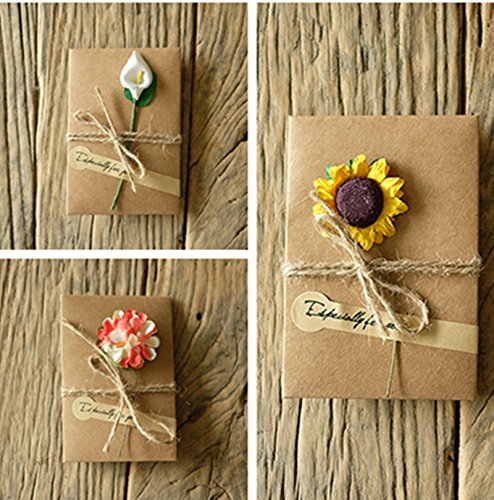 ASIBT 50 Pcs 10 Different Designs with Envelopes,Vintage Kraft Handmade Dried Flowers Thank You Notes Birthday Party Invitation Card Greeting Wish Cards Set - Thumbnail 2