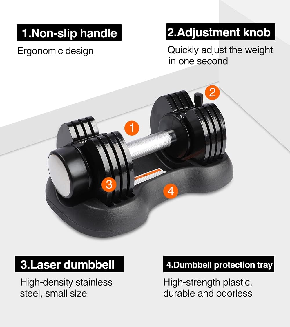 LEADNOVO Adjustable Dumbbells, Single 5-25Lbs Quick Adjust Weight Dumbbells for Home Gym Strength Training Fitness: Sports & Outdoors