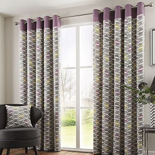 Copeland Leaf Heather Pink Fully Lined Eyelet Grommet Top Curtains > 66" Wide x 90" Drop