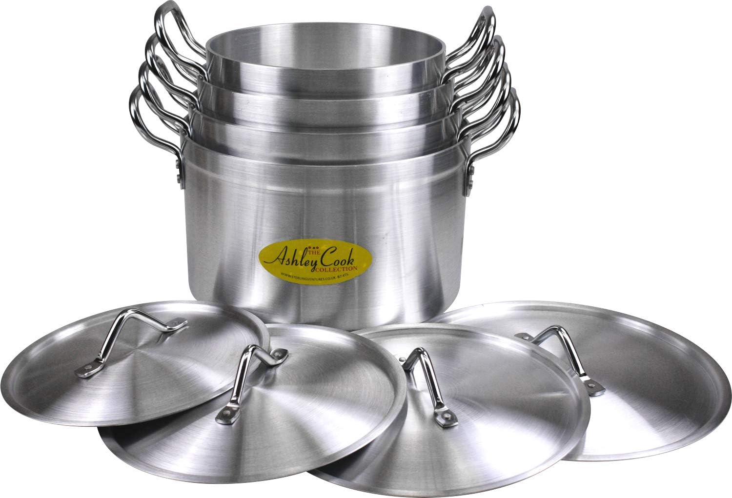 Large Supreme Aluminium Cooking Stock Pots Set with Lids 24, 26, 28, 30