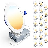 Ensenior 20 Pack 6 Inch LED Recessed Light, Dimmable, 2700K-5000K 5CCT, 1200LM High Brightness, 12W 120V, Damp Rated, Ultra-Thin Canless Wafer Ceiling Light - ETL & FCC & IC