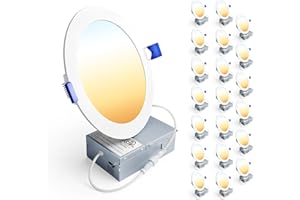 Ensenior 20 Pack 6 Inch LED Recessed Light, Dimmable, 2700K-5000K 5CCT, 1200LM High Brightness, 12W 120V, Damp Rated, Ultra-Thin Canless Wafer Ceiling Light - ETL & FCC & IC