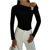 GORGLITTER Women's One Shoulder Long Sleeve Tops Dressy Casual Fall Asymmetrical Neck Butterfly Fitted Going Out Tops