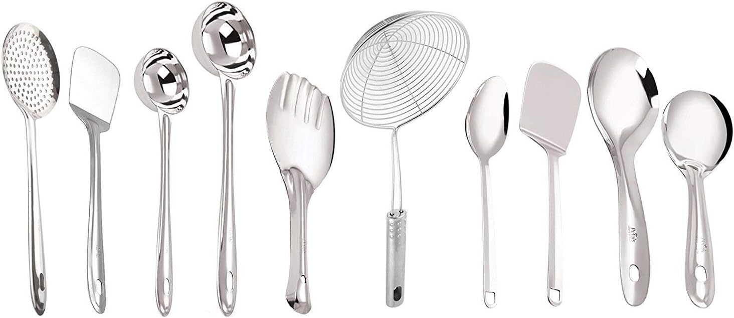 JJ TRADERS Steel Cooking and Serving Spoon (Multicolour, Standard) -Set of 10