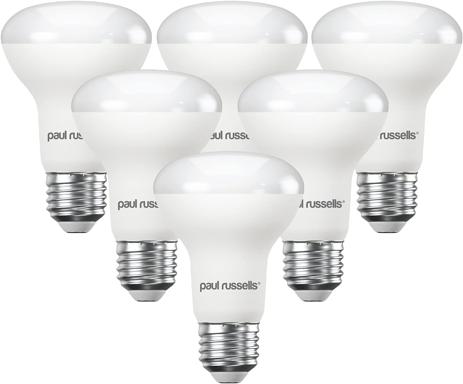 paul russells E27 Spotlight 8.5W LED Reflector R63 Light Edison Screw, 60W Equivalent Bulb, 806 Lumen, 2700K Warm White, Frosted 120° Beam Angle ES Energy Saving Lightbulbs, 6 Pack