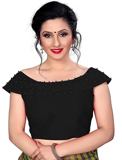 Women's Silk Blouse with Boat Neck and Back Side Zip_Size 40 Black