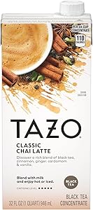 TAZO Classic Chai Latte, Black Tea Concentrate, Easy-to-Serve Caffeinated Chai Tea for Everyday Lattes, Mocktails and Hot or 