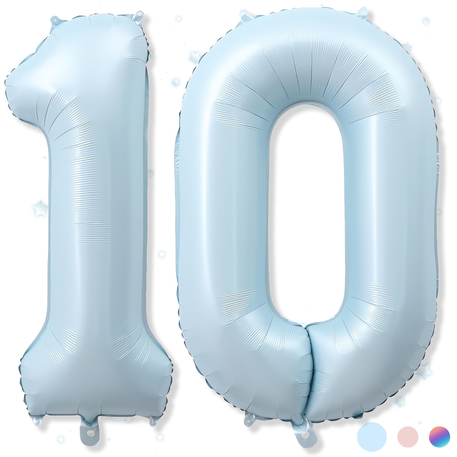 Photo 1 of 40 Inch 10 Balloon Number, Large Pastel Matte Baby Blue Foil Number 10 Balloons Birthday Party Decor, Light Powder Blue Helium Mylar Self Inflating Balloon for Boy 10th Birthday Anniversary Decoration