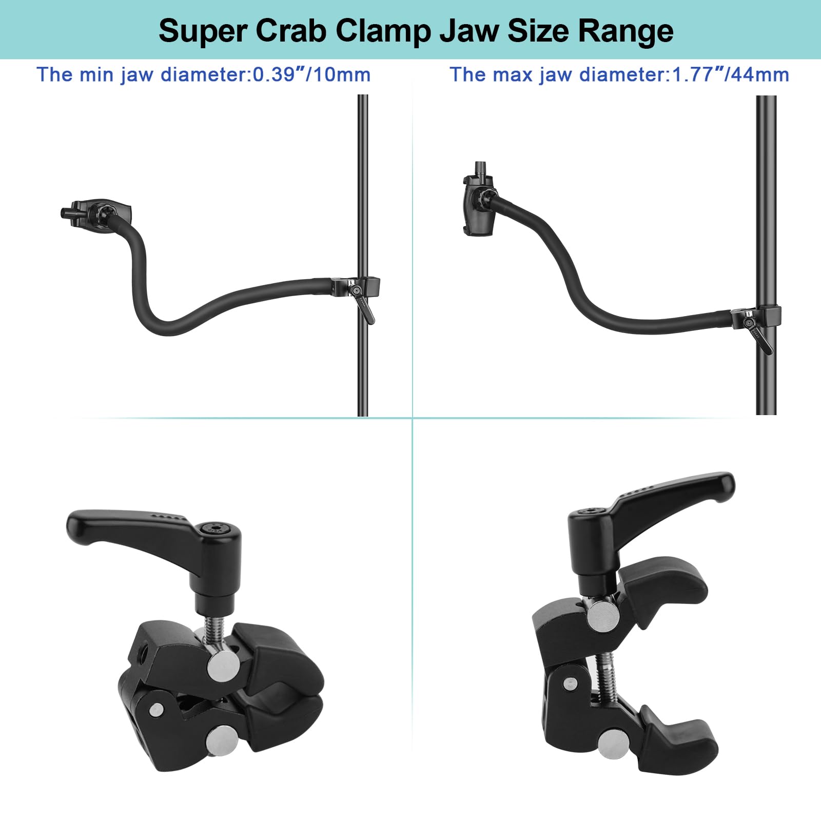 Mippko Gooseneck Phone Holder for Mic Stand/Music Stand/Stroller/Treadmill/Spin Bike/Exercise Bicycle,50 cm Long Flexible Gooseneck Arm Super Crab Clamp Mount,Compatible with 3.5~7.5