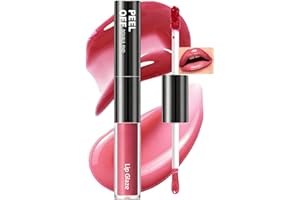 Peel Off Lip Stain&Lips Gloss Combo Set,2-In-1Peel Off Lipliner Stain Waterproof Longlasting Nude Tattoo Lipgloss Hydrating P