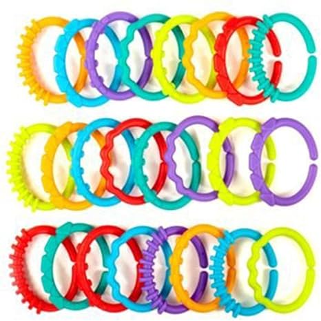 Amazon Co Jp Saikogoods 24ピース赤ちゃんteether Bpaフリーチュアブル歯が生えるレインボーモル チェーンリングおもちゃ赤ちゃん初期開発おもちゃ ホーム キッチン