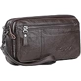 Hebetag Leather Clutch Purse Wallet for Men Organizer Holder Wrist Wristlet Bag Business Pack Handbag Coffee