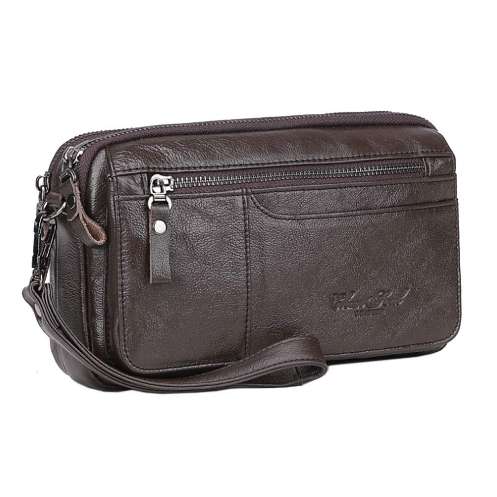 Men Clutch Bag Leather Wrist Purse for Men Women Travel Outdoor Business Organizer Wristlet Strap Pouch Coin Money Wallet Handbag Daypack Coffee